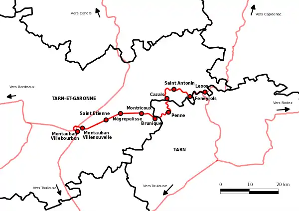 La ligne de Montauban à Lexos