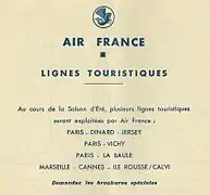 Feuillet publicitaire annonçant une liaison aérienne à partir de Paris vers La Baule.