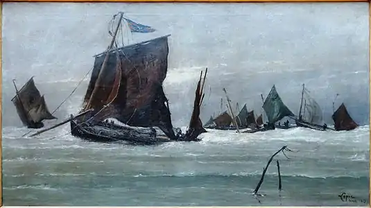 Bateaux de pêche rentrant à Berck (1877), huile sur toile, 127 × 246 cm, Lille, palais des beaux-arts.