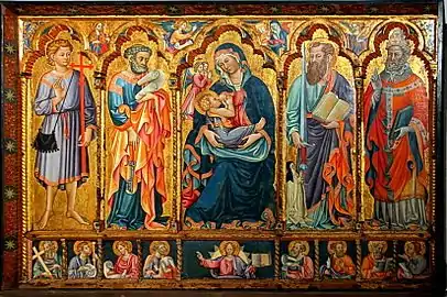 La Vierge allaitant entourée de plusieurs saints (début du XVe siècle), Maître de Santa Barbara a Matera.
