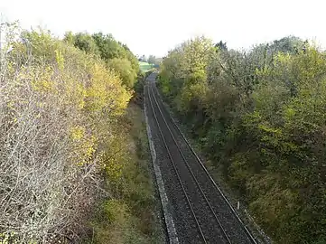 La ligne ferroviaire de Périgueux à Brive, à Limeyrat.