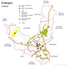carte de Limoges avec mention des lieux de culture
