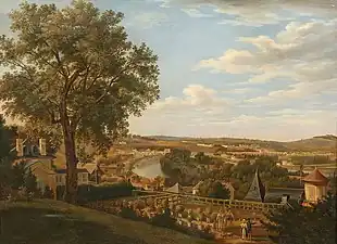 Lina Jaunez, Vue prise à Montalais, près de Sèvres, Salon de 1834, localisation inconnue. Vue de l'hôtel des Montalais (maison d'Eugène Scribe) au 23, route des gardes à Meudon.