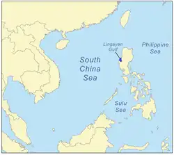 Carte de localisation du golfe de Lingayen.