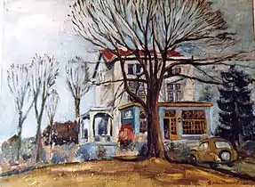 La villa de Lismonde à Linkebeek "Les Roches", huile par Léon van Dievoet, 1959.