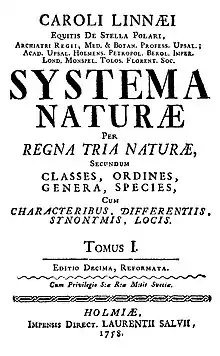 Première page du Systema Naturæ (1758)