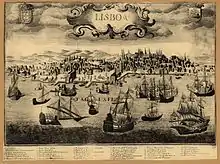 Gravure représentant la ville de Lisbonne au XVIe siècle.
