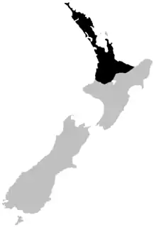 Plan de la Nouvelle-Zélande en gris avec le nord en noir.