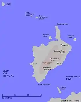 Carte de Petite Nicobar avec Pulo Milo à son Nord-Ouest.