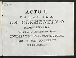 page de titre : livret de La Clementina