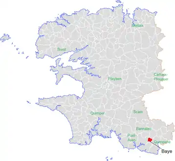 Carte représentant par des couleurs différentes l'emplacement d'une commune au sein de son département.