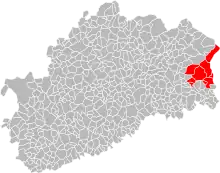 Carte des communes de la Haute-Saône faisant apparaître en rouge celles faisant partie de la communauté de communes Rahin et Chérimont.
