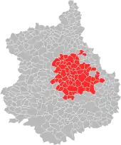Carte de la communauté d'agglomération Chartres métropole dans le département d'Eure-et-Loir.
