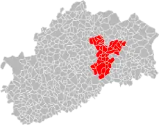 Carte départementale représentant en rouge la communauté de communes du Triangle Vert, créée en 2014.