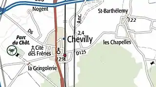 Localisation de Chevilly à l'échelle locale. © IGN.