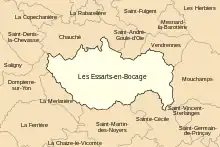 Carte montrant les différentes communes autour d’Essarts en Bocage.