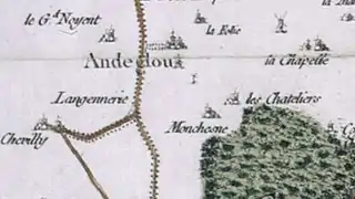 Localisation d'Andeglou avant qu'elle ne soit nommée Chevilly sur la carte de Cassini (XVIIIe siècle). © IGN.