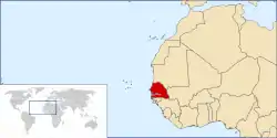 Carte d'Afrique de l'Ouest montrant le Sénégal