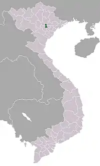 Carte du Viet Nam actuel, avec ses divisions administratives, sur laquelle l'eplacement de la ville d'Hanoï est marqué.