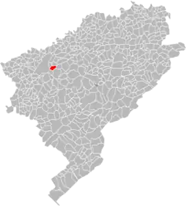 Vue d'une carte indiquant l'emplacement d'une commune dans son département.