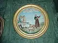 Locronan : église Saint-Ronan, chaire à prêcher, un des médaillons illustrant la vie de saint Ronan 3