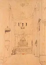 Loctudy : intérieur de l'église Saint-Tudy en 1833 (dessin d'Auguste Mayer).