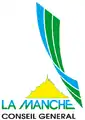 Logo composé de la silhouette du mont Saint-Michel surmontée de trois bandes colorées et sous-titré « La Manche conseil général »