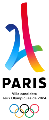 Logo de la candidature de Paris, dévoilé le 9 février 2016 à 20 h 24 par projection sur l'Arc de Triomphe. Il s'agit d'un mélange stylisé entre la Tour Eiffel et le nombre 24.