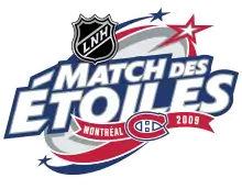 Logo du Match des étoiles 2009 : les mots Matchs des étoiles avec le logo de la LNH, celui des Canadiens de Montréal et l'inscription Montréal 2009.