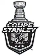 Dessin stylisé de la Coupe Stanley qui surmonte les mots "Les séries éliminatoires de la Coupe Stanley" et "LNH 2015"