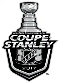Dessin stylisé de la Coupe Stanley qui surmonte les mots « Les séries éliminatoires de la Coupe Stanley » et « LNH 2017 »