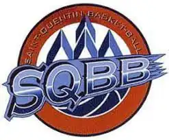 Ancien logo jusqu'en 2005 : bleu et marron. Le ballon comportant le nom du club  avec le sigle SQBB et l'évocation de l'Hôtel de Ville de Saint-Quentin.