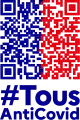 Logo de l'application TousAntiCovid, avec le texte écrit en bleu France.