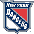 Logo en forme d'écu avec les mots New York inscrit en haut et Rangers en travers