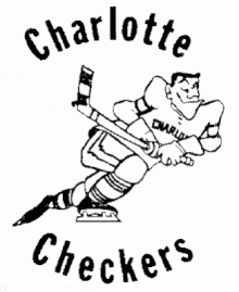 Joueur de hockey sur glace qui patine et inscription Charlotte Checkers