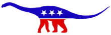 Logo aux couleurs du parti démocrate en forme de diplodocus (au lieu d'âne).