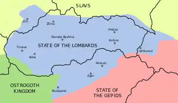 Royaume longobard / des Lombards en Europe centrale, vers 526