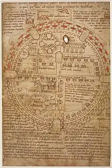 Un plan du douzième siècle de Jérusalem et de la Terre Sainte avec la ville de forme circulaire