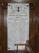 L'église Saint-Quentin, plaque des morts de 1914-1918.