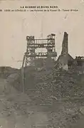 Les pylônes de la fosse no 5 après la Première Guerre mondiale 14/18.
