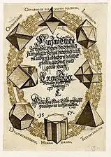 Couverture d'un ouvrage, dont le titre en lettres gothique est entouré de polyèdres.