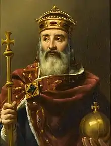 Charlemagne, empereur d'Occident (742-814). Peinture réalisée en 1839 conservée au Musée de l'Histoire de France (Versailles).