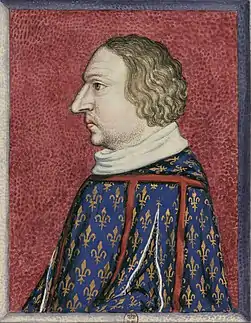 Louis Ier d'Anjou (1339-1384), comte d'Anjou de 1351 à 1360, puis duc d'Anjou de 1360 à 1384.