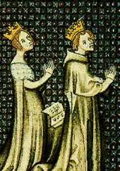 Enluminure représentant un couple royal en prière