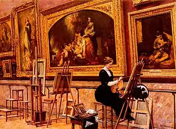 Peintre copiant un Murillo au musée du Louvre (1912), localisation inconnue.