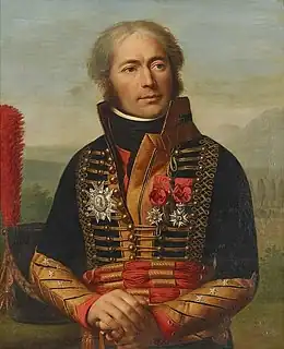 Peinture représentant un officier de l'armée napoléonienne, en buste, sans chapeau.
