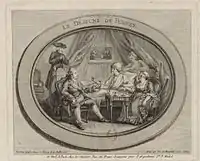 Le déjeuner de Ferney, gravée en 1776 par Louis-Joseph Masquelier et Néé Denon ; dessinée par Dominique-Vivant Denon