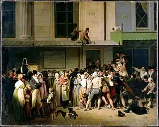 L'Entrée du théâtre de l'Ambigu-Comique à une représentation gratis (1819), Paris, musée du Louvre.
