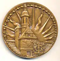 Médaille en bronze, 68 mm, signée Laviolle, éditée pour le 4e centenaire de l'école, en 1962. Avers.
