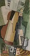 Violon, bouteilles de Marc et cartes, 1919.